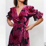 Anthropologie  X Hutch Marisol Midi Wrap Dress Floral Pink Velvet Black Photo 5