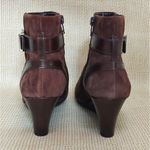Trendy Brown Suede Leather Antonio Milano Wedge Boots Booties Zip Buckle Size 8 Photo 9
