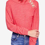Free People Don't Forget Me Knit Top Size Small Button-Detail Thermal Coral Pink Photo 0