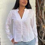 Loft Bohemian White cotton long sleeve button up shirt with lace details size m  Photo 1