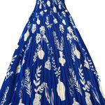 Leo & Ugo Royal Blue Bold Print Midi Dress Sleeveless Stretch Pleated Size Small Photo 4