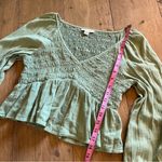 American Eagle AE Long-Sleeve Smocked Babydoll Top Green Photo 6