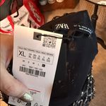 ZARA  Black and Silver Long Sleeve Fringe Style Mini Dress Photo 6