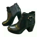 Christian Siriano black chunky block heel gold strap ankle boot size 10 Photo 4