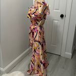 Ador Satin Printed Off Shoulder Belted Maxi Dress Size L Photo 4