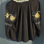 Lucky Brand  Navy Blue Blouse with Yellow Floral Embroidery Photo 2
