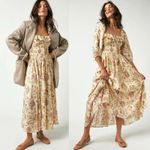 Free People  Ethereal Oasis Printed Midi Dress Ivory Small Bohemian Cottage Photo 2
