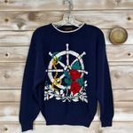 Eddie Bauer Vintage 90's Navy Nautical Ship Sailing Crew Neck Sweater Size L Photo 4