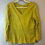 CP Shades Blouse Bright Neon Green V Neck Peplum Linen Top Sz M EUC Photo 0