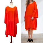 JUST Female Garner Layered Dress Oversized Flowy Midi Orange Red Size Small Photo 1