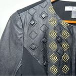 Peter Nygard black faux leather and knit embellished zipper jacket sz S Photo 9