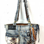 Cowgirl Dream Denim Designer Decorated Shoulder Bag Blue Photo 0