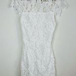 SheIn Women White Lace Bodycon Mini Dress Size Small Open Back Short Sleeve 33.5 Photo 2