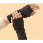 Women’s Cable Knit Fingerless Gloves Brown One Size Photo 2