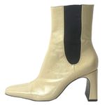 ZARA  Beige Patent Leather Square Toe Side Goring Heeled Ankle Boots Size 6‎ Photo 0