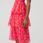 Amanda Uprichard  Pink Floral Tiered Midi Dress Photo 0