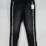 DG2 Diane Gilman Stretch Charcoal Gray Leopard Sequin Side Stripe Skinny Jean Size 10 Photo 0