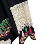 Judith March Top Black Boho Top Tassels Embroidered Crochet Bell Sleeve Large Photo 1