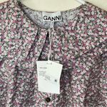 Ganni  NEW Floral Print Cotton Double-Collar Button Down Shirt Gray/Pink Sz 36 Photo 3