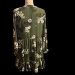 Vince Camuto  olive floral print lined long sleeve dress with semi-sheer sleeves Photo 4