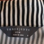 Three J NYC Silk Striped Pajama Blouse Women's Quiet Luxury Lounge Button Size S Black Photo 3
