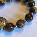 Tigers Eye Beads Boho Silver Tone Tribal Beaded Stretchy Bracelet Photo 3