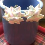Vintage Christmas bows earrings white opalescent holiday spirit birthday gift Photo 2