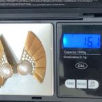 Park Lane Vintage  Brushed Gold-tone Rhinestones Faux Pearl Fan Earrings 16.1g Photo 8