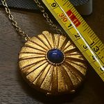 Estée Lauder Vtg 80s Estee Lauder Gold Tone & Blue Glass Solid Perfume Pendant Necklace 14” Photo 5