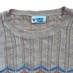 Vintage College Town Chevron Striped Scoop Neck Long Sleeve Lightweight Sweater Tan Photo 6