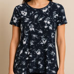 Ellen Tracy Dusty Floral Navy Hi-Lo Tunic/blouse Soft Knit Short Sleeve ≠SIZE S Photo 0