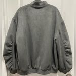 ZARA  Faux Suede Bomber Jacket Ruched Sleeves Grey Size Large Photo 7