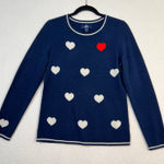 Lands' End  White Hearts Navy Cashmere Crewneck Super Soft Sweater Size Small 6-8 Photo 0