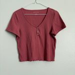 American Eagle  Outfitters Rose Ribbed Cropped Size Large Soft Short Sleeve Top Photo 3