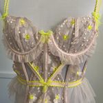 VS FOR LOVE & LEMONS Daisy Embroidered Corset Bustier XXS Neon Pink Garter FW22 Photo 2