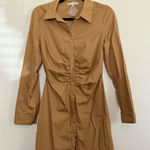 Emory park NEW Ruched Button Front Long Sleeve Mini Dress in Tan Small Photo 0