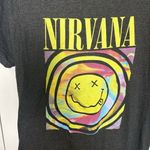 Nirvana  Womens T- Shirt Reprint Gray Grunge Front‎ Hit Technicolor Wash Smiley L Photo 3