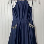 Blondie Nites Blue Satin Jeweled Embellished Strappy Cocktail Dress Juniors Sz S Photo 0