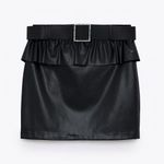 ZARA Black Belted Faux Leather Mini Skirt Photo 4