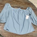 1. State  Women's Dusty Blue Halter Off-The-Shoulder Chiffon Blouse - Small - NWT Photo 6