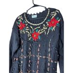 Vintage Shenanigans Women’s‎ Large Christmas Poinsettia Crochet Sweater Black Size undefined Photo 1