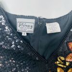 Stenay Vintage Silk Sequin and beaded shirt Floral Leaf Black & Gold sm top Photo 2