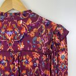Democracy Floral Popover Top Size PM Burgundy Stretch Soft Comfort Boho Hippie Photo 1