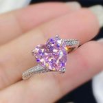 18K White Gold Plated Pink Gemstone Crystal Love Heart Ring for Women Photo 2