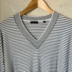 ATM silk wool cashmere blend black and white striped v neck sweater Size L Photo 2
