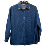 Vintage 90s Premier International Denim Blouse Womens M Removable Collar Pumpkin Blue Size M Photo 0