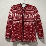 L.L.Bean Vintage Holiday Nordic Red & White Snowflake Sweater Size Large Photo 0