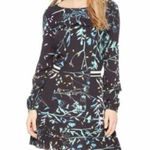Parker Black Floral Crepe JOELLE Long Sleeve Ruffle Fit Flare Dress Size Small Photo 0
