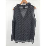 CAbi  Womens XL Sleeveless VNeck Ruffle Front Button Up Black White Music Notes Photo 2