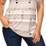 Love j  Khaki Striped Distressed Cut Out Tee Photo 11